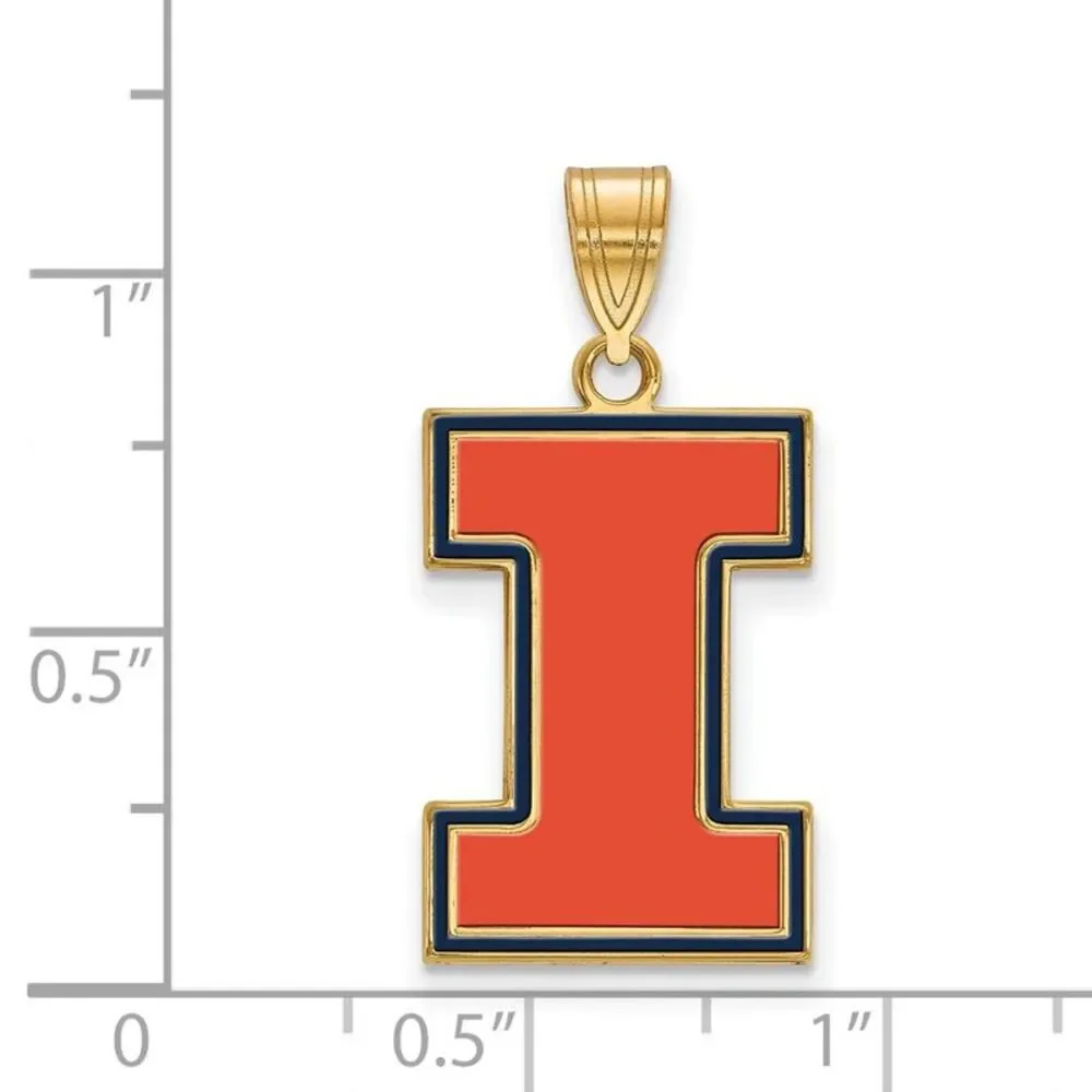 14K Gold Plated Sterling Silver U of Illinois Large Enamel 'I' Pendant